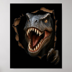 Poster Dinossauro Raptor Tecido Rasgado Gráfico 3D Engraç