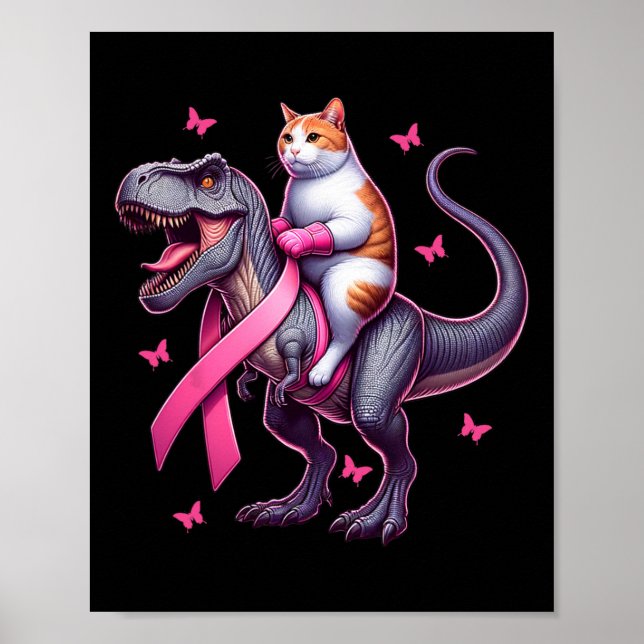 Poster Dinossauro Rex De Gato. Sensibilização do Cancer d (Frente)