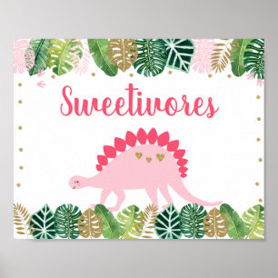 Poster Dinossauro Rosa Swetivores Sinal de Mesa de Aniver