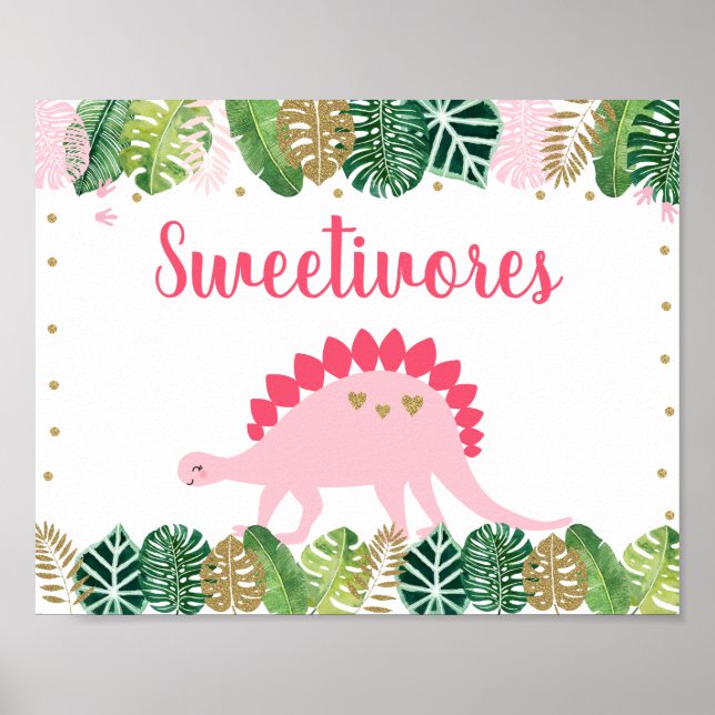 Poster Dinossauro Rosa Swetivores Sinal de Mesa de Aniver (Frente)