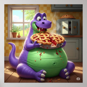 Poster Dinossauro Roxo a gostar da tarte