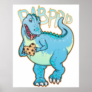 Poster Dinossauro segurando biscoito em forma de coração.