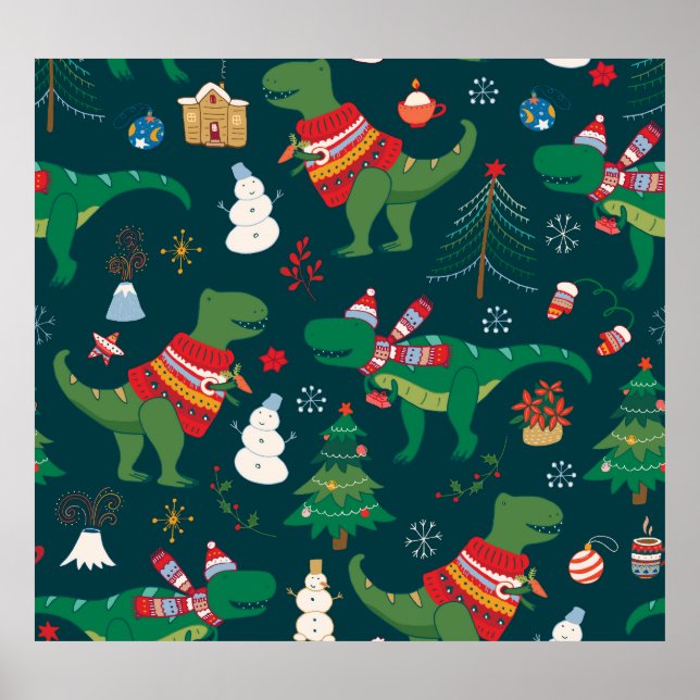 Poster Dinossauro T-Rex: Ano Novo de Natal. (Frente)