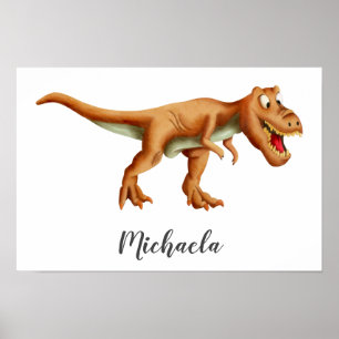 Poster Dinossauro T-Rex Castanho e Bonito com Quarto de R