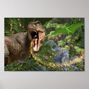 Poster Dinossauro T-rex Luzes mágicas de fada Dino