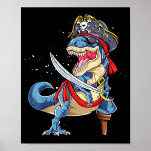Poster Dinossauro T rex Pirata Jolly Roger Halloween Engr