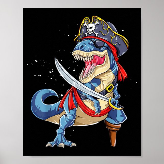 Poster Dinossauro T rex Pirata Jolly Roger Halloween Engr (Frente)