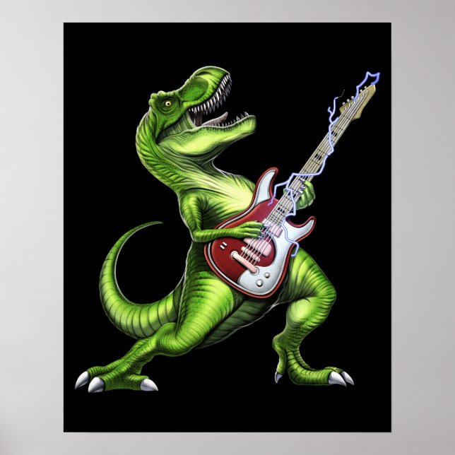 Poster Dinossauro T-Rex Tocando Violão (Frente)