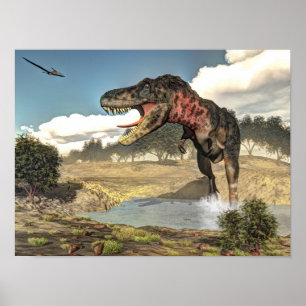 Póster Dinossauro Tarbossaurus - renderização 3D