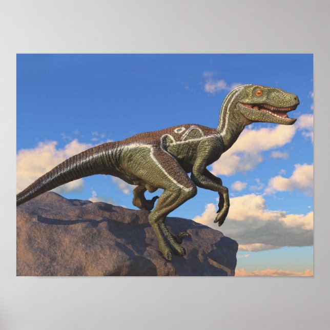 Poster Dinossauro Velociraptor Rapariga Azul (Frente)