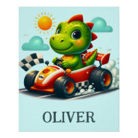 Dinossauro Verde Fofo em um Carro de Corrida