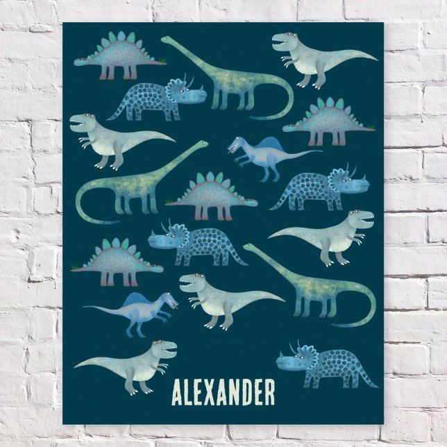 Poster Dinossauro Verde Personalizado (Fun personalized custom name dinosaur poster for kid's parties, nursery, bedroom and more)