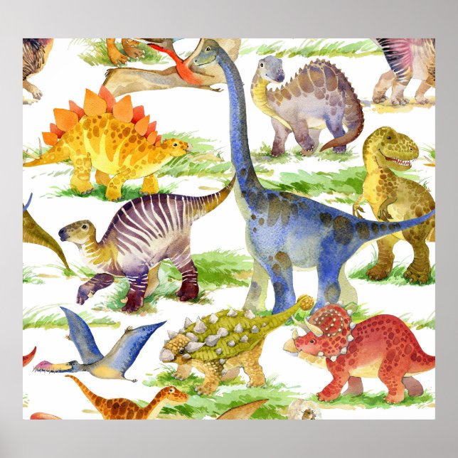 Poster Dinossauros Cachorros Arte Sem Costura (Frente)