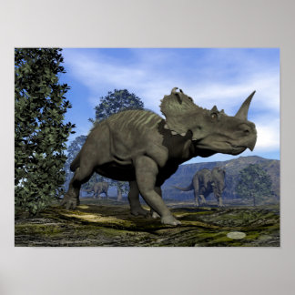 Póster Dinossauros centrosauros andando entre a magnólia
