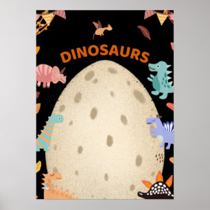 Poster Dinossauros de Aquarela Adoráveis com Ovo Dino Gra