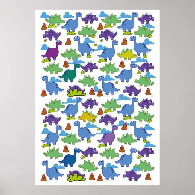 Poster Dinossauros de Desenho Animado Fofos (Frente)