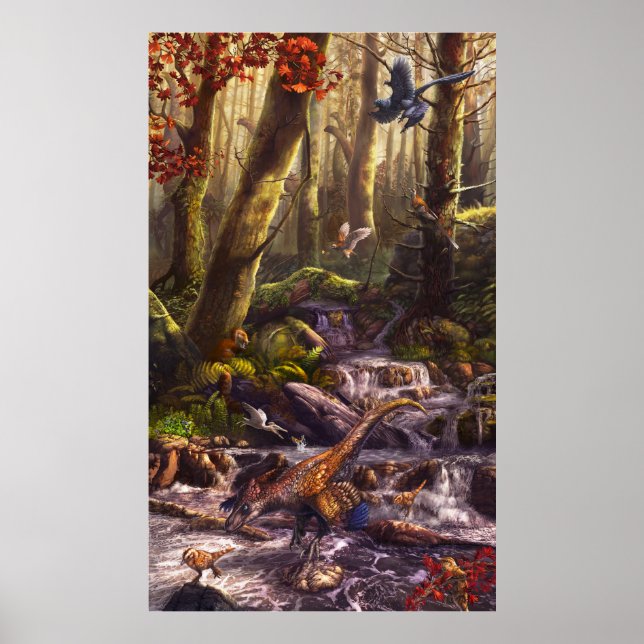 Poster Dinossauros de Penas da China Cretácea Precoce (Frente)