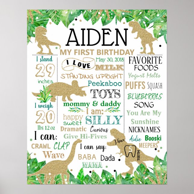 Poster Dinossauros Dino Birthday - conselho de giz (Frente)