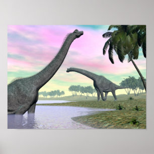 Póster Dinossauros do Brachiosaurus na natureza - 3D
