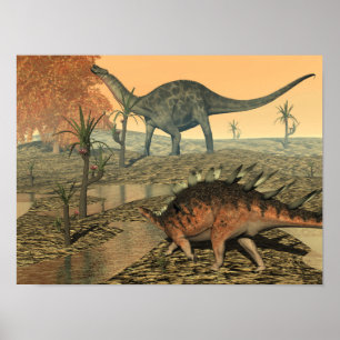 Poster Dinossauros do Dicraeosaurus e do kentrosaurus