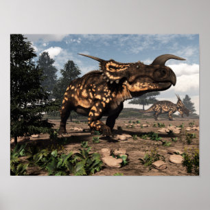 Póster Dinossauros do Einiossauro no deserto - renderizaç