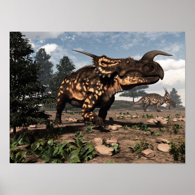 Póster Dinossauros do Einiossauro no deserto - renderizaç (Frente)