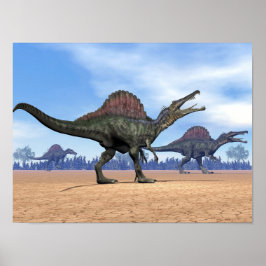 Póster Dinossauros do espinossauro caminham - renderizaçã