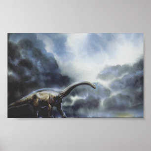 Póster Dinossauros do vintage, Barapasaurus com nuvens de