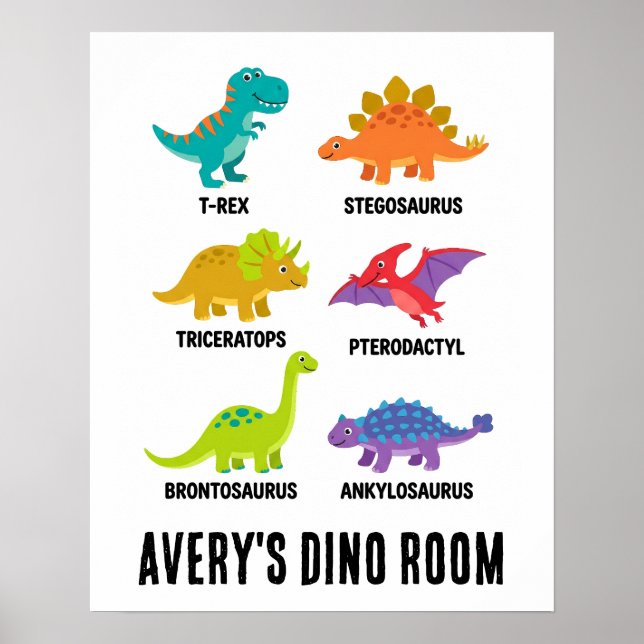 Poster Dinossauros Educativos Coloridos Quarto Infantil (Frente)