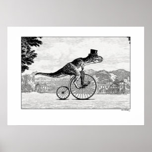Póster Dinossauros em Bicicletas - T-Rex