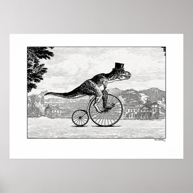 Póster Dinossauros em Bicicletas - T-Rex (Frente)