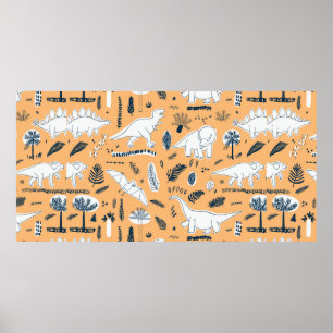 Poster dinossauros engraçados com padrão de folhas de pal