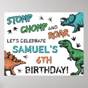 Poster Dinossauros, Polegar, Festa de aniversário, Qualq