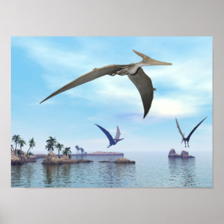 Póster Dinossauros Pteranodon voando - renderização 3D