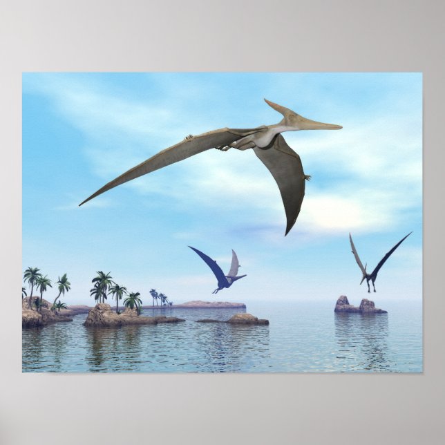 Póster Dinossauros Pteranodon voando - renderização 3D (Frente)