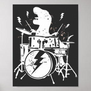 Poster Dinossauros Tambores Música Tocando T rex