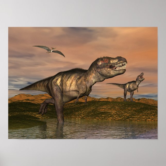 Poster dinossauros Tyrannosaurus rex - renderização 3D (Frente)