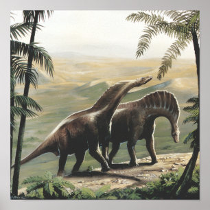 Poster Dinossauros Vintage, Amargasaurus com Palmeiras