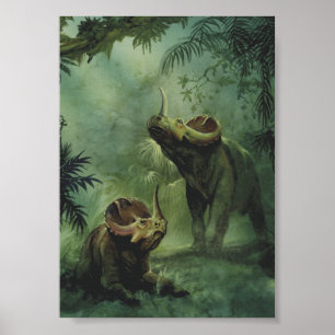 Poster Dinossauros Vintage, Centrosauro na Selva