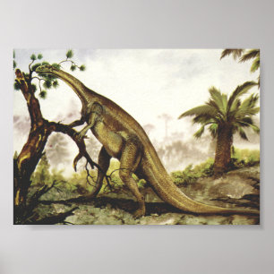 Poster Dinossauros Vintage, Plateossauro Grazing em Árvo