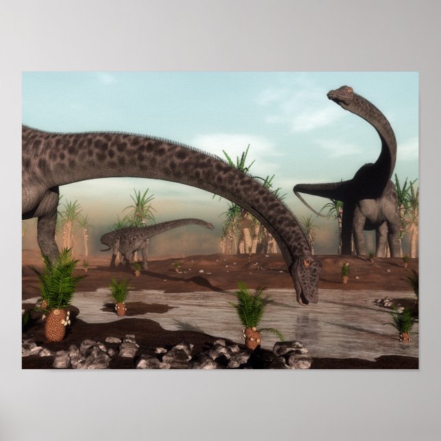 Póster Diplodocus dinossauros que vão beber (Frente)