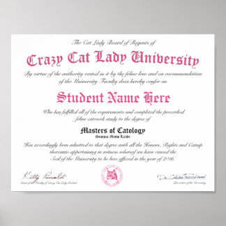 Póster Diploma CCLU - Selo Rosa - Retrato Gato