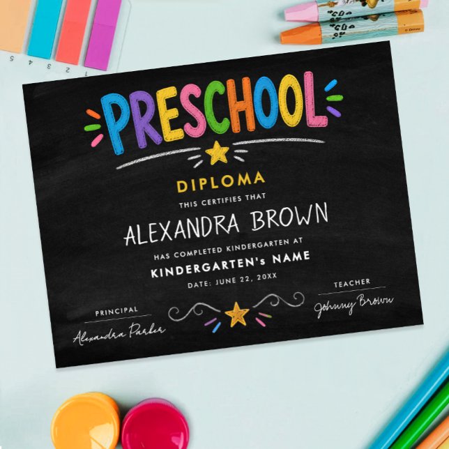 Poster Diploma de Estrela de Graduação de Pré-Escola Colo (Criador carregado)
