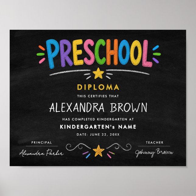 Poster Diploma de Estrela de Graduação de Pré-Escola Colo (Frente)