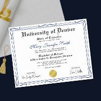 Diploma de Graduação Autêntico Simples Azul Preto