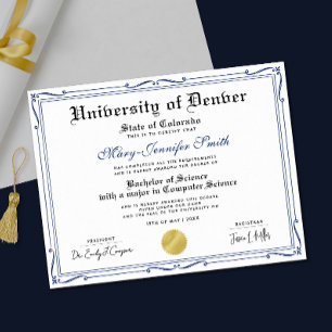 Poster Diploma de Graduação Autêntico Simples Azul Preto 
