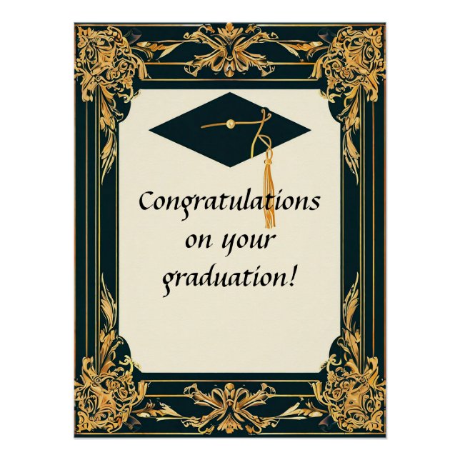 Póster Diploma de Graduação Elegante com Cartola (Frente)