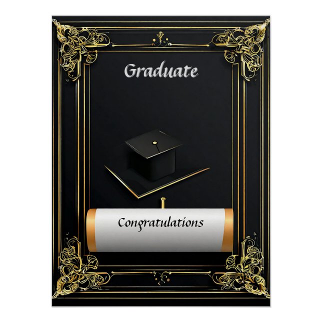 Póster Diploma de Graduação Elegante com Cartola (Frente)