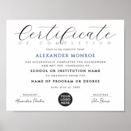 Poster Diploma Digital de Certificado Azul Preto Elegante