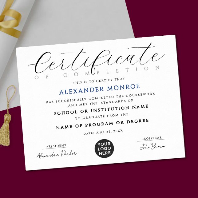 Poster Diploma Digital Elegante Preto Azul Certificado (Criador carregado)